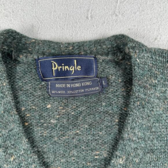 Pringle Cardigan Men’s Large Green Wool Blend V Neck Button Front - Picture 3 of 16